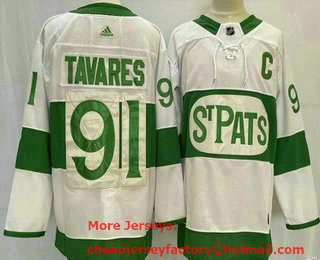 Men's Toronto Maple Leafs #91 John Tavares White 2019 St Pats Authentic Jersey