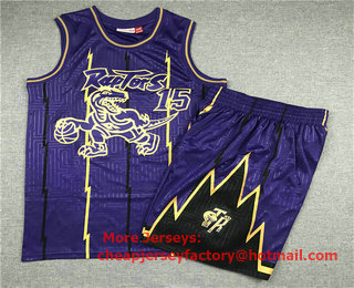 Men's Toronto Raptors #15 Vince Carter 1998-99 Purple Hardwood Classics Soul Swingman Throwback Jersey With Shorts