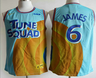Men's Tune Squad #6 LeBron James King James Nickname Blue Nike Swingman Jersey 01