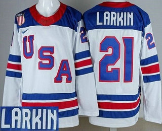 Men's USA #21 Dylan Larkin White 2026 Olympics Authentic Jersey