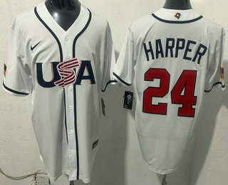 Men's USA #24 Bryce Harper White 2026 World Baseball Classic Cool Base Jersey