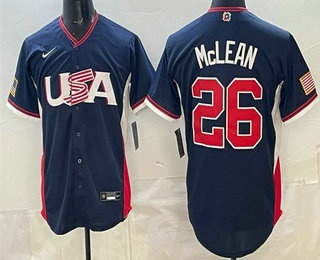 Men's USA #26 Nolan McLean Navy 2026 World Baseball Classic Cool Base Jersey