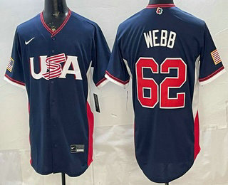Men's USA #62 Logan Webb Navy 2026 World Baseball Classic Cool Base Jersey