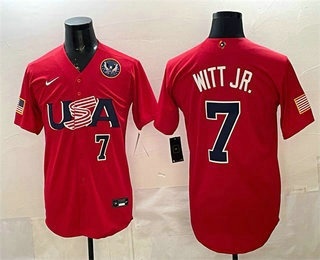 Men's USA #7 Bobby Witt Jr Red 2026 World Baseball Classic 250th Patch Stitched Jersey