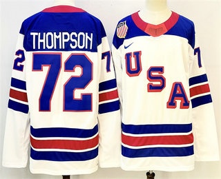 Men's USA #72 Tage Thompson White 2026 Olympics Authentic Jersey