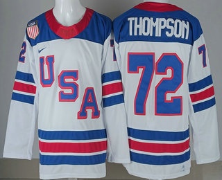Men's USA #72 Tage Thompson White 2026 Olympics Authentic Jersey