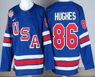 Men's USA #86 Jack Hughes Blue 2026 Olympics Authentic Jersey