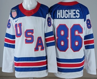 Men's USA #86 Luke Hughes White 2026 Olympics Authentic Jersey