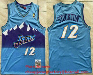 Men's Utah Jazz #12 John Stockton Mountain Blue 1996-97 Hardwood Classics Soul Swingman Throwback Jersey