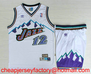Men's Utah Jazz #12 John Stockton Mountain White Hardwood Classics Soul Swingman Throwback Jersey With Shorts
