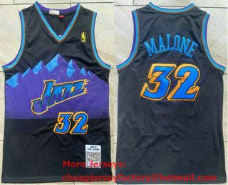 Men's Utah Jazz #32 Karl Malone Mountain Black 1996-97 Hardwood Classics Soul Swingman Throwback Jersey