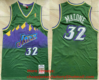 Men's Utah Jazz #32 Karl Malone Mountain Green 1996-97 Hardwood Classics Soul Swingman Throwback Jersey