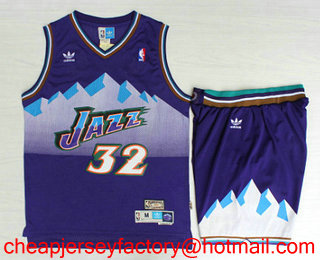 Men's Utah Jazz #32 Karl Malone Mountain Purple Hardwood Classics Soul Swingman Throwback Jersey With Shorts