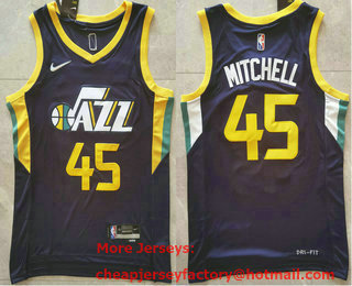 Men's Utah Jazz #45 Donovan Mitchell 75th Anniversary Diamond Navy Blue 2021 Stitched Jersey