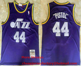 Men's Utah Jazz 44 Pistol Pete Maravich Hardwood Classics Purple Throwback Swingman Jersey