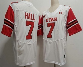 Men's Utah Utes #7 Johnathan Hall White College Football Jersey