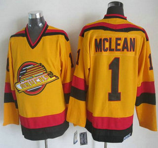 Men's Vancouver Canucks #1 Kirk McLean 1985-86 Yellow CCM Vintage Throwback Jersey