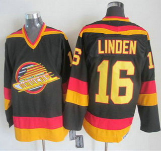 Men's Vancouver Canucks #16 Trevor Linden 1985-86 Black CCM Vintage Throwback Jersey