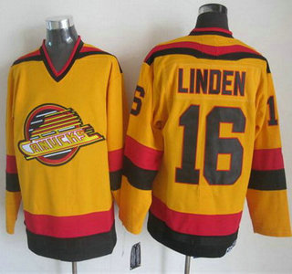 Men's Vancouver Canucks #16 Trevor Linden 1985-86 Yellow CCM Vintage Throwback Jersey