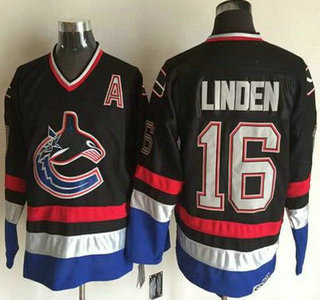 Men's Vancouver Canucks #16 Trevor Linden 2003-04 Black CCM Vintage Throwback Jersey