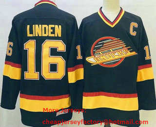 Men's Vancouver Canucks #16 Trevor Linden Black Throwback Stitched Jersey