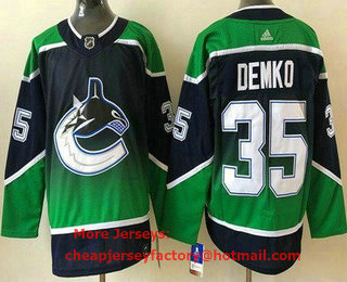 Men's Vancouver Canucks #35 Thatcher Demko Navy Green 2021 Reverse Retro Stitched NHL Jersey