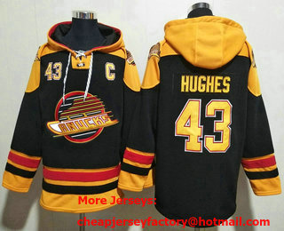 Men's Vancouver Canucks #43 Quinn Hughes Black Ageless Must Have Lace Up Pullover Hoodie