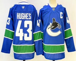 Men's Vancouver Canucks #43 Quinn Hughes Blue Authentic Jersey