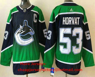 Men's Vancouver Canucks #53 Bo Horvat Navy Green 2021 Reverse Retro Stitched NHL Jersey