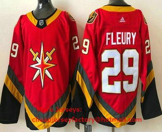Men's Vegas Golden Knights #29 Marc Andre Fleury Red 2021 Reverse Retro Authentic Jersey