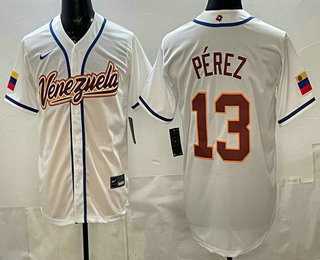 Men's Venezuela #13 Salvador Perez White 2026 World Baseball Classic Cool Base Jersey