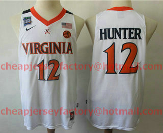 Men's Virginia Cavaliers #12 De'Andre Hunter White 2019 Final Four Patch Basketball Stitched Jersey
