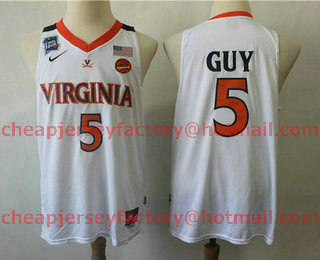 Men's Virginia Cavaliers #5 Kyle Guy White 2019 Final Four Patch Basketball Stitched Jersey