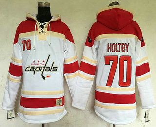 Men's Washington Capitals #70 Braden Holtby White Old Time Hockey Hoodie