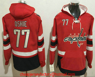 Men's Washington Capitals #77 T.J. Oshie NEW Red Stitched NHL Old Tim Hockey Hoodie