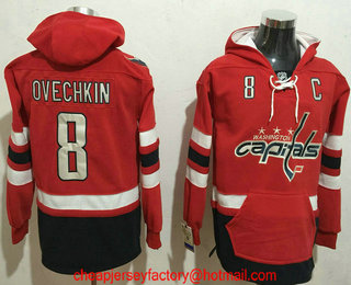 Men's Washington Capitals #8 Alex Ovechkin NEW Red Stitched NHL Old Tim Hockey Hoodie