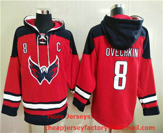 Men's Washington Capitals #8 Alex Ovechkin Red Ageless Must Have Lace Up Pullover Hoodie