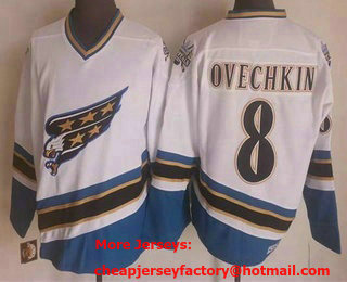 Men's Washington Capitals #8 Alex Ovechkin White CCM Vintage Throwback Jersey
