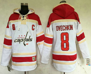 Men's Washington Capitals #8 Alex Ovechkin White Old Time Hockey Hoodie