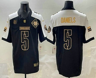 Men's Washington Commanders #5 Jayden Daniels Limited Black Gold Thanksgiving FUSE Vapor Jersey
