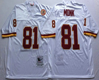 Men's Washington Redskins #81 Art Monk White Throwback Stitched NFL Jersey by Mitchell & Ness