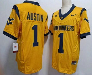 Men's West Virginia Mountaineers #1 Tavon Austin Gold FUSE College Stitched Jersey