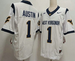 Men's West Virginia Mountaineers #1 Tavon Austin White FUSE College Stitched Jersey