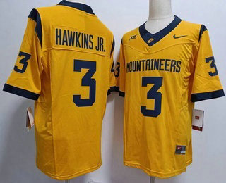 Men's West Virginia Mountaineers #3 Michael Hawkins Jr Gold FUSE College Stitched Jersey