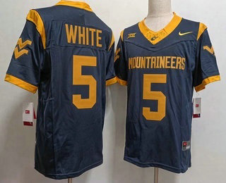 Men's West Virginia Mountaineers #5 Pat White Navy FUSE College Stitched Jersey