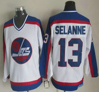 Men's Winnipeg Jets #13 Teemu Selanne 1979-80 White CCM Vintage Throwback Jersey