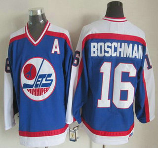 Men's Winnipeg Jets #16 Laurie Boschman 1979-80 Blue CCM Vintage Throwback Jersey
