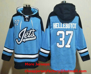 Men's Winnipeg Jets #37 Connor Hellebuyck Blue Ageless Must Have Lace Up Pullover Hoodie
