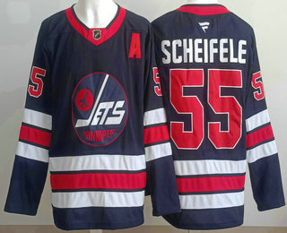 Men's Winnipeg Jets #55 Mark Scheifele Navy Authentic Jersey