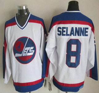 Men's Winnipeg Jets #8 Teemu Selanne 1979-80 White CCM Vintage Throwback Jersey